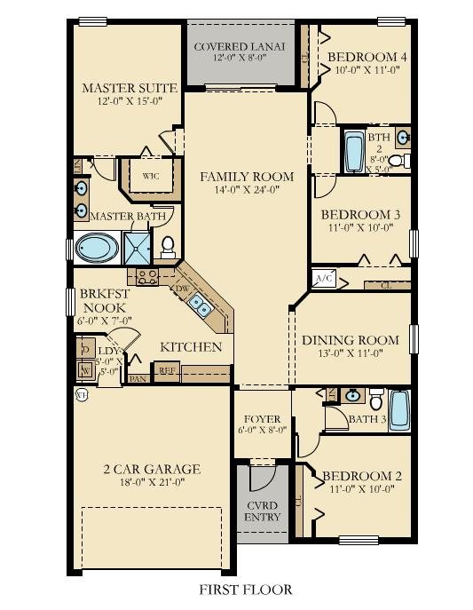 Alexandria Floor Plan in Bella Vida, Cape Coral by Lennar, 1,904 Square Feet, 4 Bedrooms, 3 Baths, 2 Car Garage, 1 Story Single Family Home